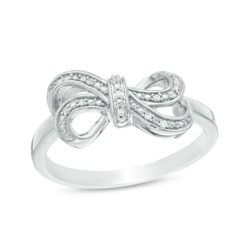 Main Image 1 of Diamond Accent Bow Ring in Sterling Silver