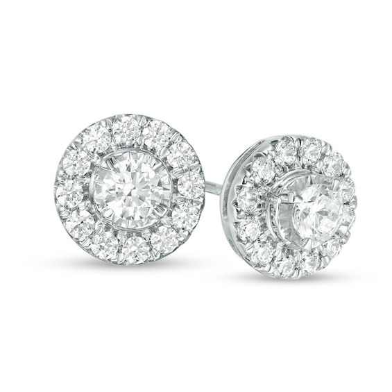 1 CT. T.W. Diamond Frame Stud Earrings in 10K White Gold | Zales