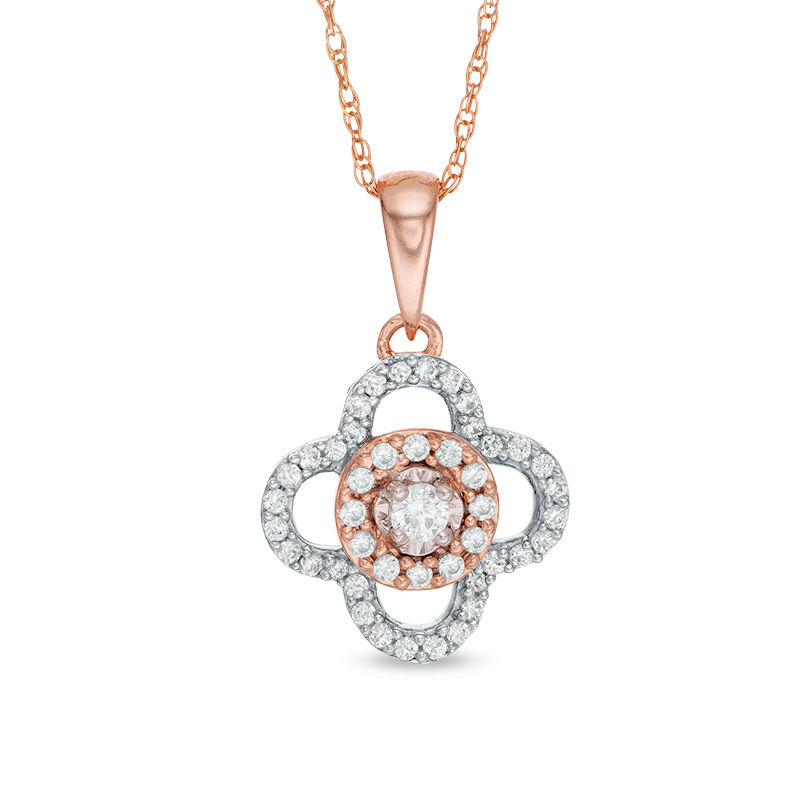 Main Image 1 of 1/4 CT. T.W. Diamond Clover Frame Pendant in 10K Rose Gold