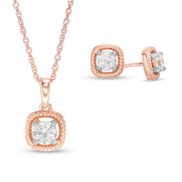 Jewelry Sets Gift Ideas Zales T W Diamond Twist Cushion Frame Pendant And Stud Earrings Set In