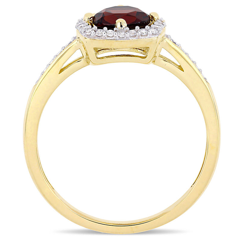 6.0mm Garnet and 1/8 CT. T.W. Diamond Cushion Frame Ring in 10K Gold