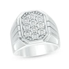 Thumbnail Image 0 of Men's 1/4 CT. T.W. Hexagonal Multi-Diamond Signet Ring in Sterling Silver