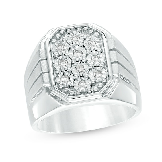 Men's 1/4 CT. T.w. Hexagonal Multi-Diamond Signet Ring in Sterling Silver