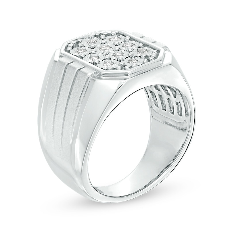 Men's 1/4 CT. T.W. Hexagonal Multi-Diamond Signet Ring in Sterling Silver