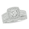 1 CT. T.W. Diamond Double Cushion Frame Multi-Row Bridal Set in 10K White Gold