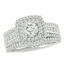 Bridal Sets Wedding Zales T W Diamond Double Cushion Frame Multi Row Bridal Set In 10k White