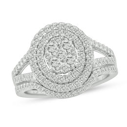 1-1/8 CT. T.W. Quad Diamond Double Oval Frame Bridal Set in 10K White Gold