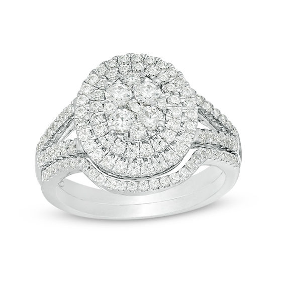 1-1/8 CT. T.w. Quad Diamond Double Oval Frame Bridal Set in 10K White Gold