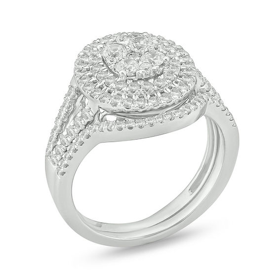 1-1/8 CT. T.w. Quad Diamond Double Oval Frame Bridal Set in 10K White Gold