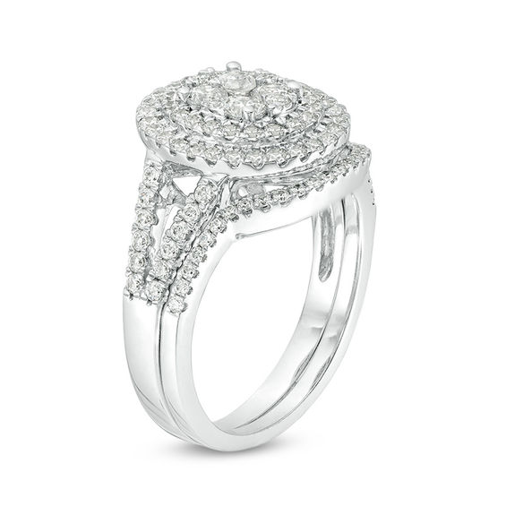 1-1/8 CT. T.w. Quad Diamond Double Oval Frame Bridal Set in 10K White Gold