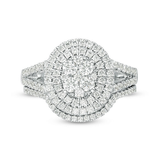 1-1/8 CT. T.w. Quad Diamond Double Oval Frame Bridal Set in 10K White Gold