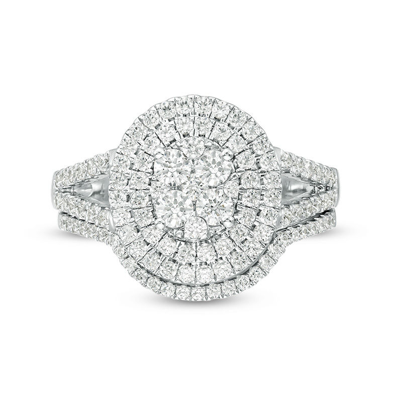 Main Image 4 of 1-1/8 CT. T.W. Quad Diamond Double Oval Frame Bridal Set in 10K White Gold