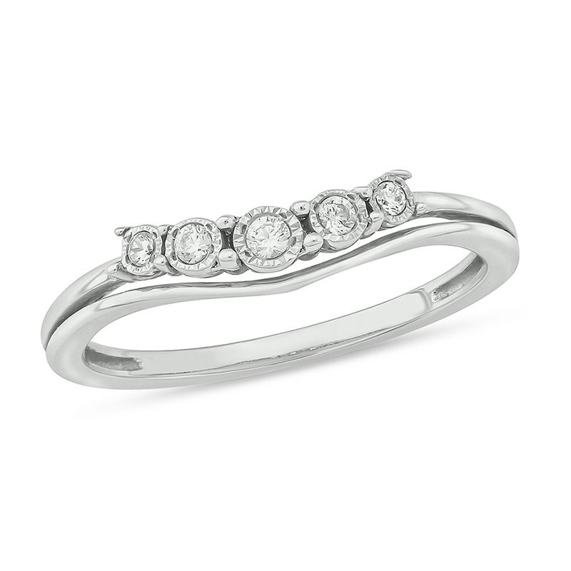 Main Image 1 of 1/15 CT. T.W. Diamond Five Stone Stacked Contour Anniversary Band in Sterling Silver