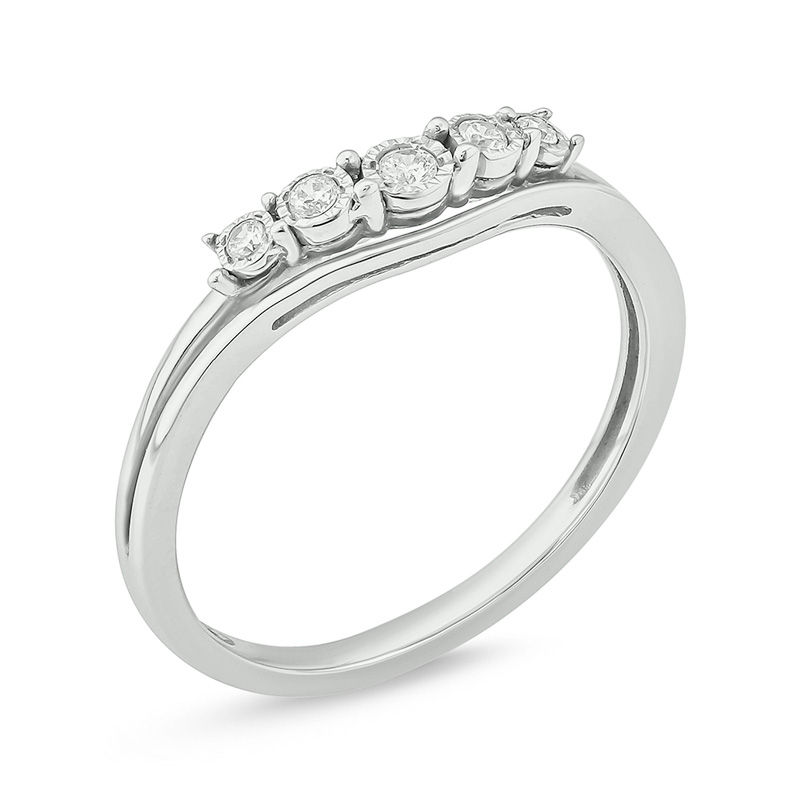 Main Image 2 of 1/15 CT. T.W. Diamond Five Stone Stacked Contour Anniversary Band in Sterling Silver