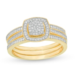1/3 CT. T.W. Composite Diamond Square Frame Three Piece Bridal Set in 10K Gold