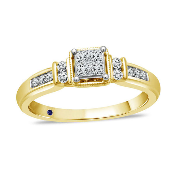 Cherished Promise Collection™ 1/4 CT. T.W. Quad Princess-Cut Diamond Vintage-Style Promise Ring in 10K Gold Cherished Promise Collection™ 1/4 CT. T.W. Quad Princess-Cut Diamond Vintage-Style Promise Ring in 10K Gold