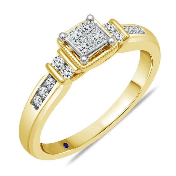 Cherished Promise Collection™ 1/4 CT. T.W. Quad Princess-Cut Diamond Vintage-Style Promise Ring in 10K Gold Cherished Promise Collection™ 1/4 CT. T.W. Quad Princess-Cut Diamond Vintage-Style Promise Ring in 10K Gold