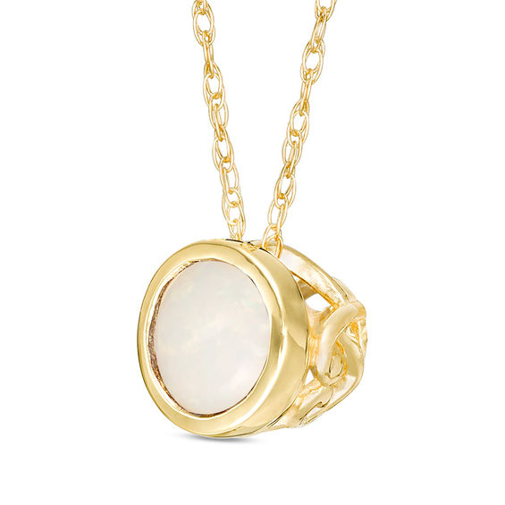 5.0mm Bezel-Set Opal and Filigree Pendant in 10K Gold