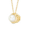 Thumbnail Image 2 of 4.5 - 5.0mm Button Cultured Freshwater Pearl and Filigree Pendant in 10K Gold