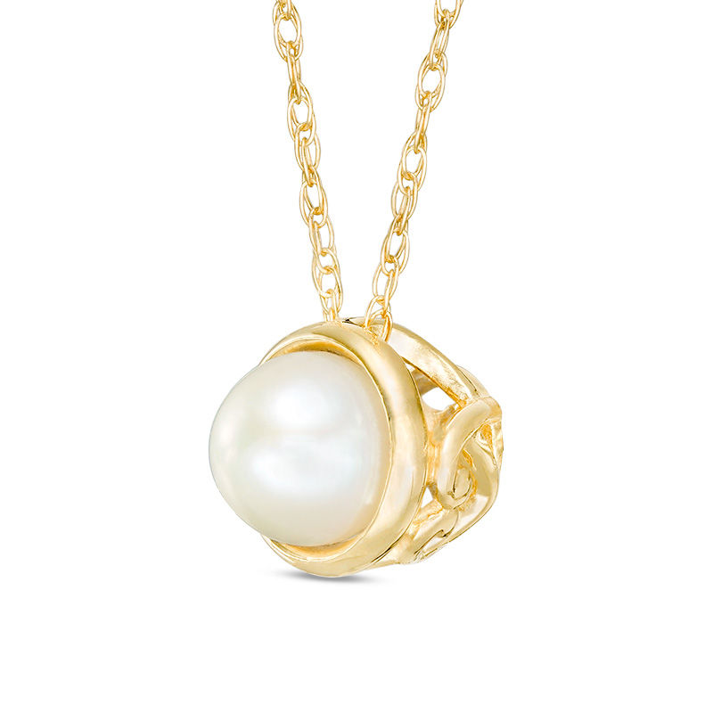 Main Image 3 of 4.5-5.0mm Button Freshwater Cultured Pearl and Filigree Pendant in 10K Gold