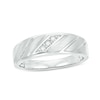 Thumbnail Image 1 of Men's 1/20 CT. T.W. Diamond Three Stone Slant Groove Wedding Band in 10K White Gold