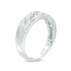 Thumbnail Image 2 of Men's 1/20 CT. T.W. Diamond Three Stone Slant Groove Wedding Band in 10K White Gold