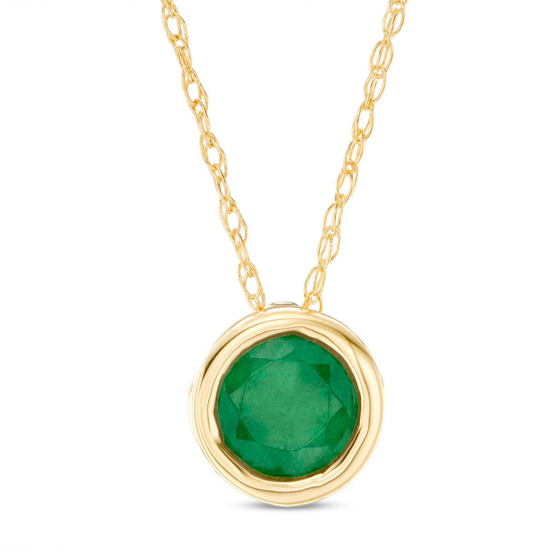 Main Image 1 of 5.0mm Bezel-Set Emerald and Filigree Pendant in 10K Gold