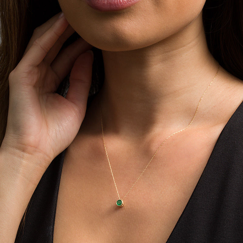 Main Image 2 of 5.0mm Bezel-Set Emerald and Filigree Pendant in 10K Gold