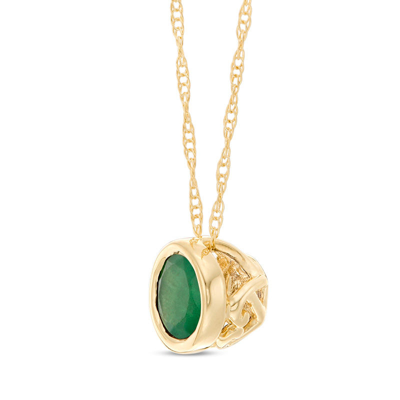 5.0mm Bezel-Set Emerald and Filigree Pendant in 10K Gold