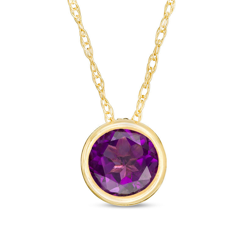 Main Image 1 of 5.0mm Bezel-Set Amethyst and Filigree Pendant in 10K Gold
