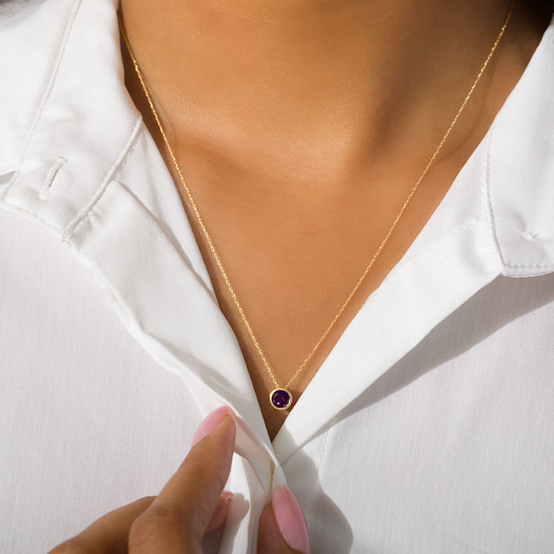 Main Image 2 of 5.0mm Bezel-Set Amethyst and Filigree Pendant in 10K Gold