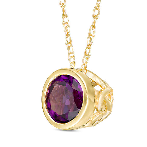 5.0mm Bezel-Set Amethyst and Filigree Pendant in 10K Gold