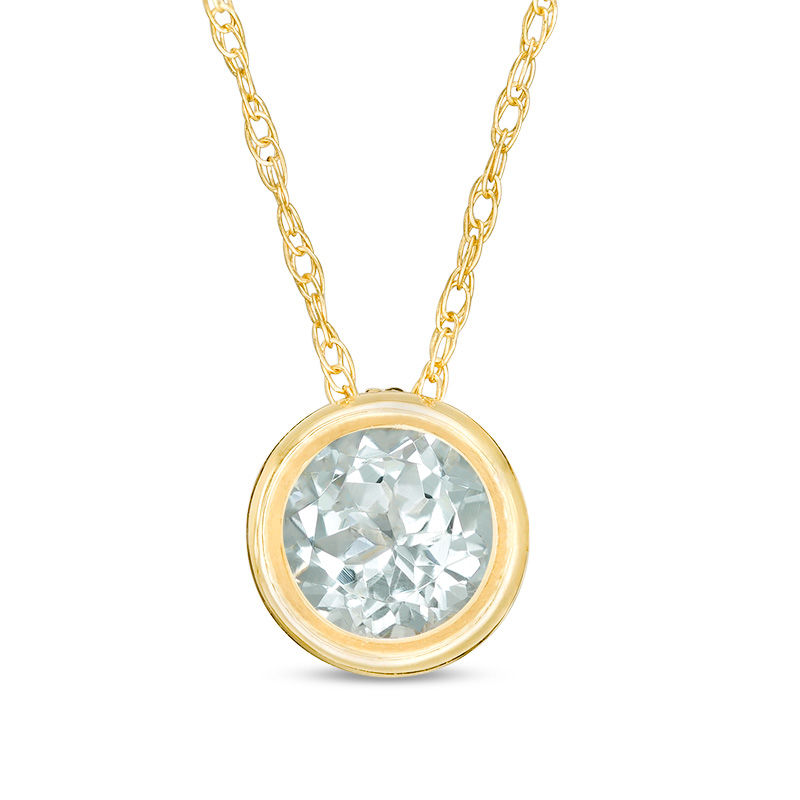 Main Image 1 of 5.0mm Bezel-Set Aquamarine and Filigree Pendant in 10K Gold