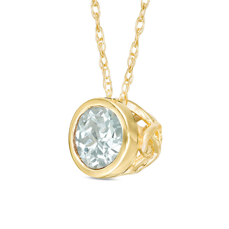 5.0mm Bezel-Set Aquamarine and Filigree Pendant in 10K Gold