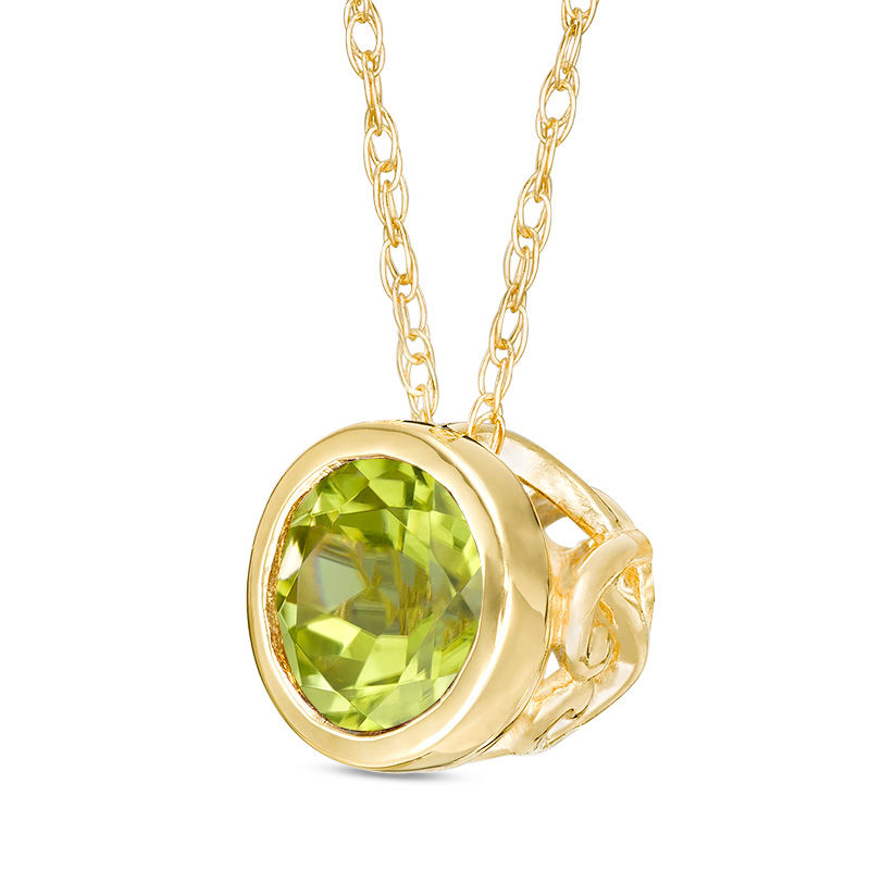 Main Image 3 of 5.0mm Bezel-Set Peridot and Filigree Pendant in 10K Gold