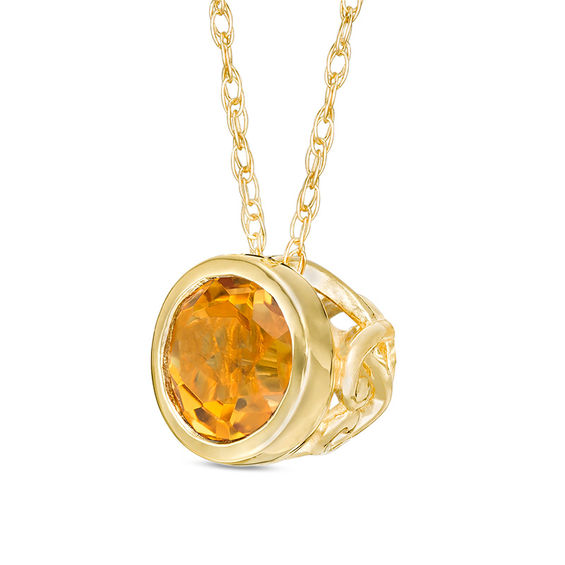 5.0mm Bezel-Set Citrine and Filigree Pendant in 10K Gold