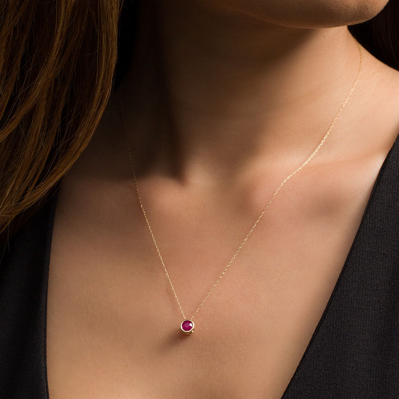 Main Image 2 of 5.0mm Bezel-Set Ruby and Filigree Pendant in 10K Gold