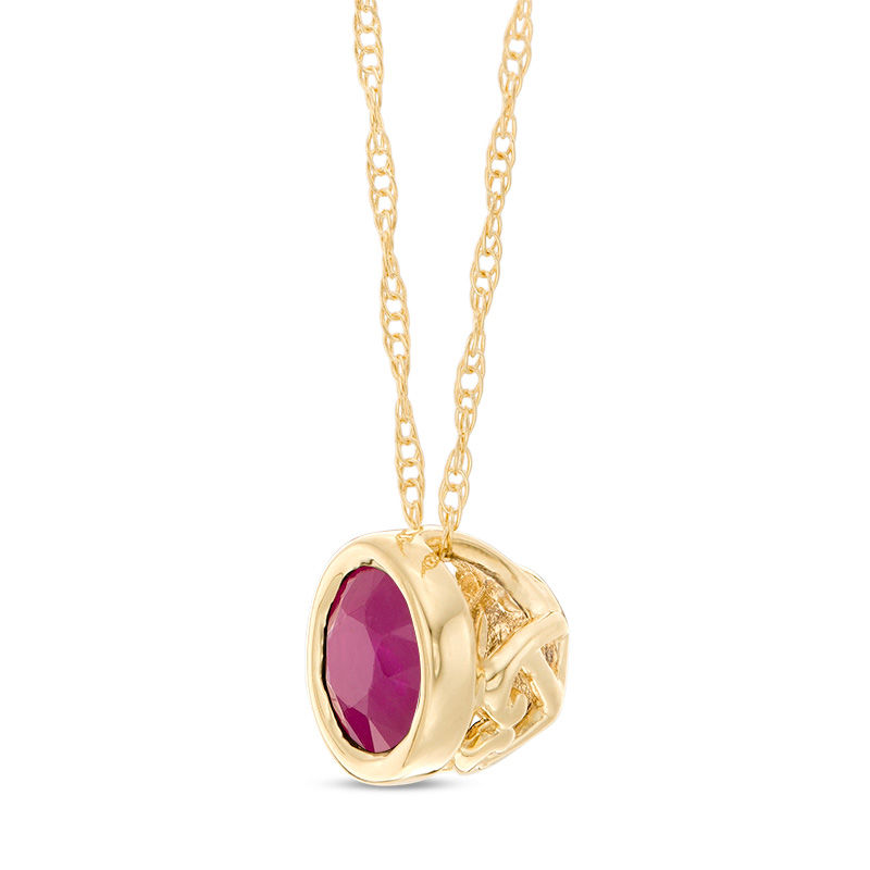 Main Image 3 of 5.0mm Bezel-Set Ruby and Filigree Pendant in 10K Gold