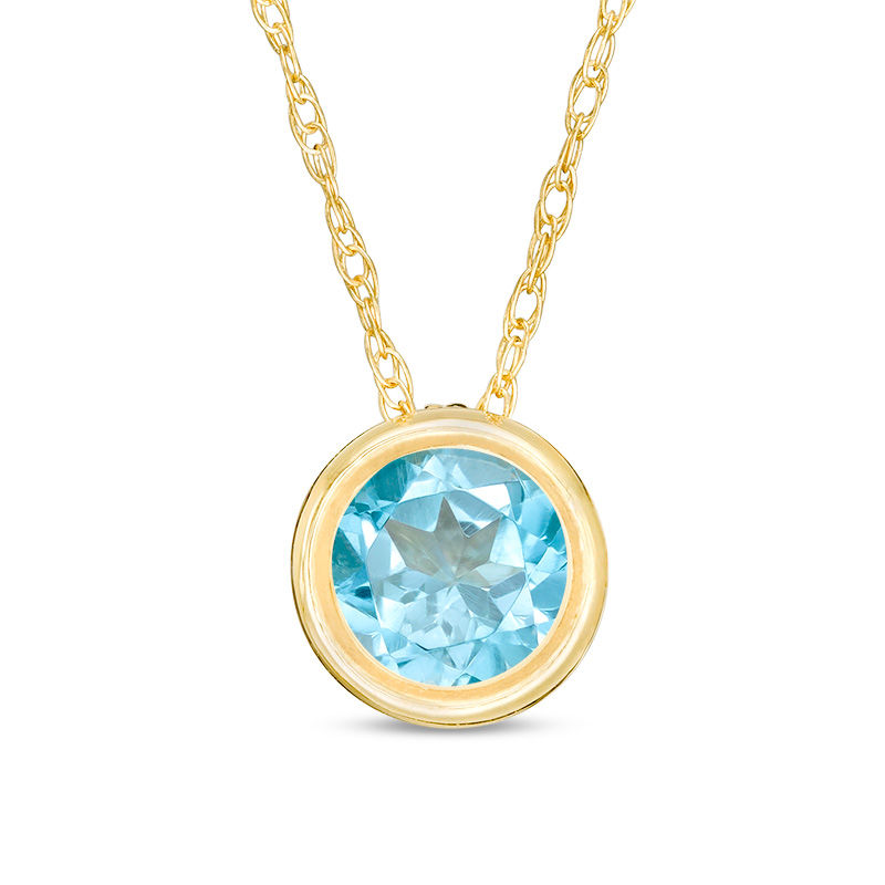 Main Image 1 of 5.0mm Bezel-Set Swiss Blue Topaz and Filigree Pendant in 10K Gold