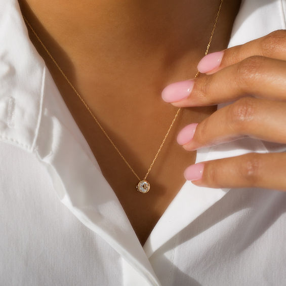 5.0mm Bezel-Set White Topaz and Filigree Pendant in 10K Gold
