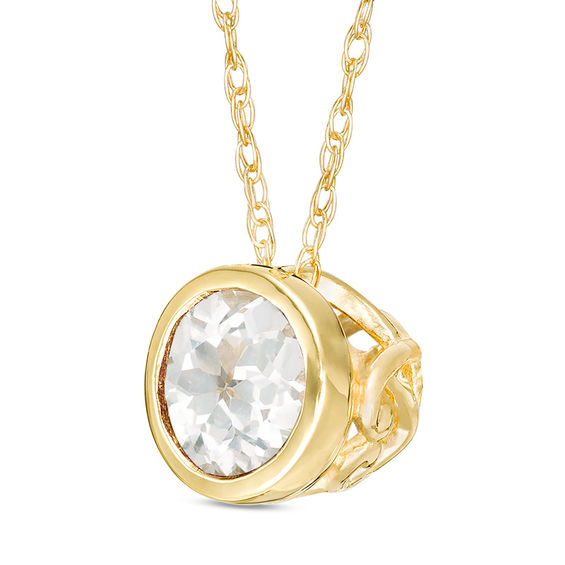 5.0mm Bezel-Set White Topaz and Filigree Pendant in 10K Gold