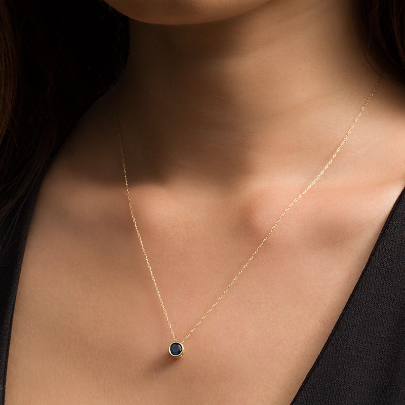 Main Image 2 of 5.0mm Bezel-Set Blue Sapphire and Filigree Pendant in 10K Gold