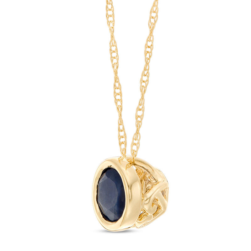 Main Image 3 of 5.0mm Bezel-Set Blue Sapphire and Filigree Pendant in 10K Gold