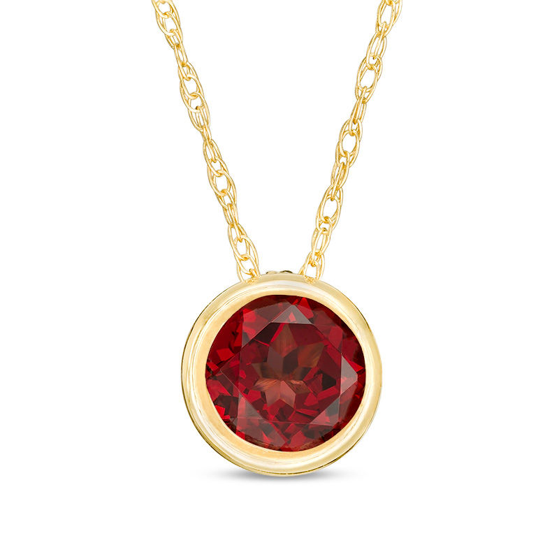 Main Image 1 of 5.0mm Bezel-Set Garnet and Filigree Pendant in 10K Gold