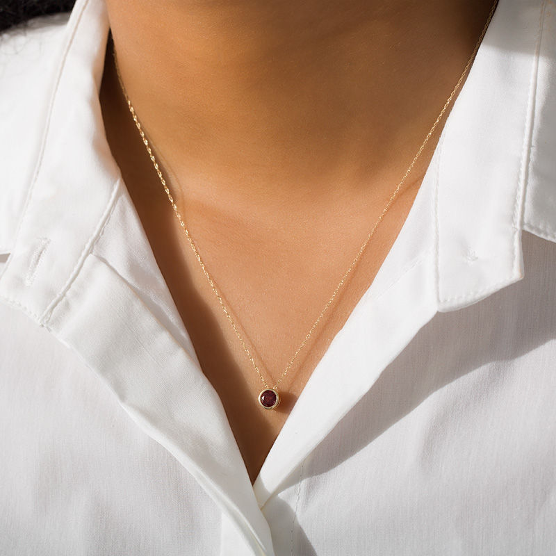 Main Image 2 of 5.0mm Bezel-Set Garnet and Filigree Pendant in 10K Gold