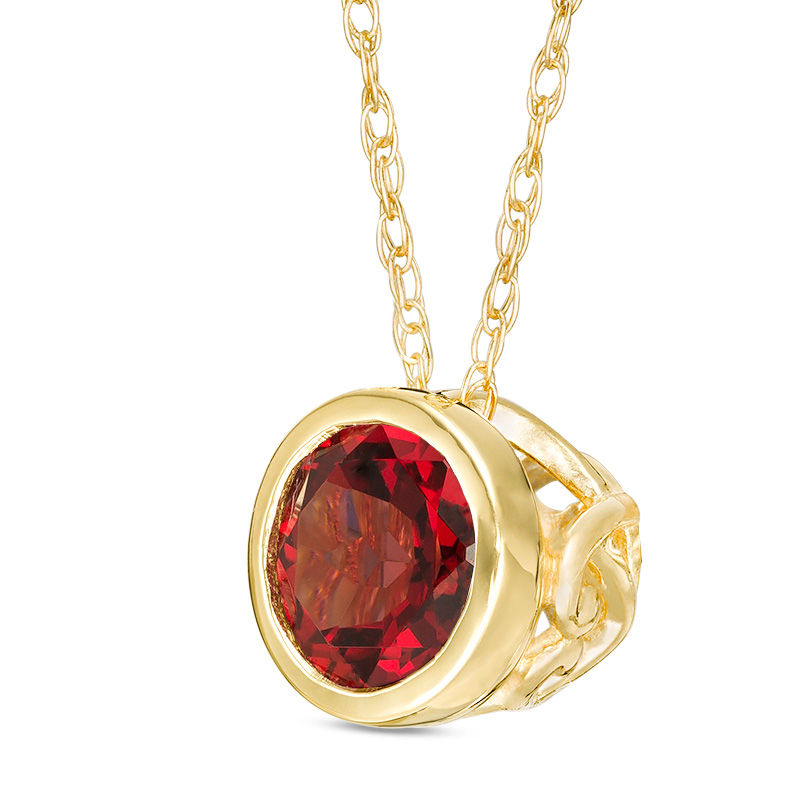 Main Image 3 of 5.0mm Bezel-Set Garnet and Filigree Pendant in 10K Gold
