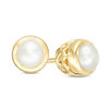 Thumbnail Image 1 of 3.5-4.0mm Button Freshwater Cultured Pearl and Filigree Stud Earrings in 10K Gold