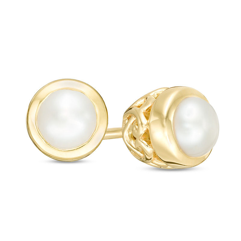 Main Image 1 of 3.5-4.0mm Button Freshwater Cultured Pearl and Filigree Stud Earrings in 10K Gold