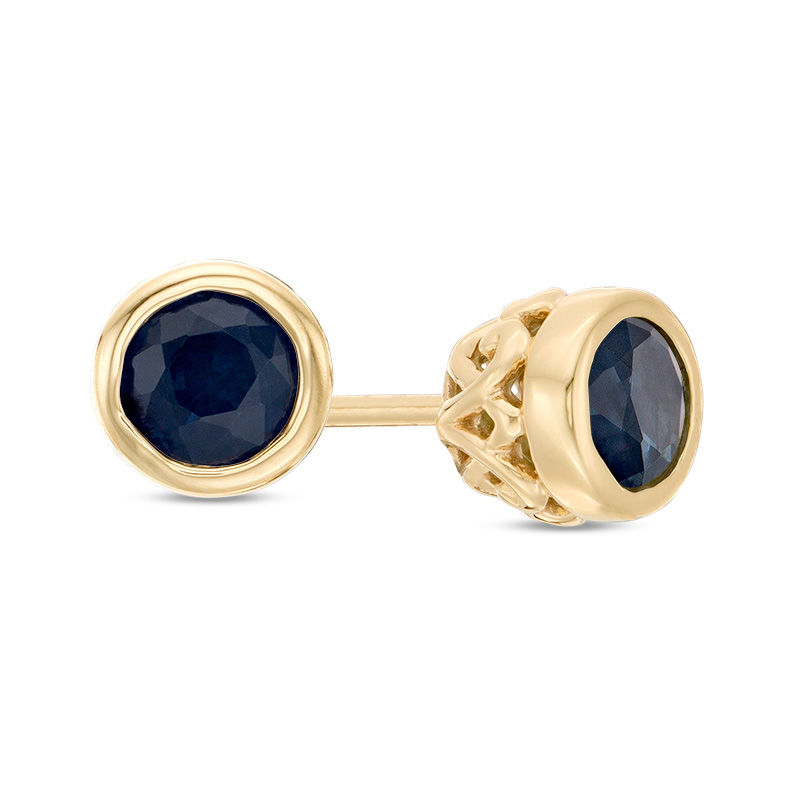 Main Image 1 of 4.0mm Bezel-Set Blue Sapphire and Filigree Stud Earrings in 10K Gold