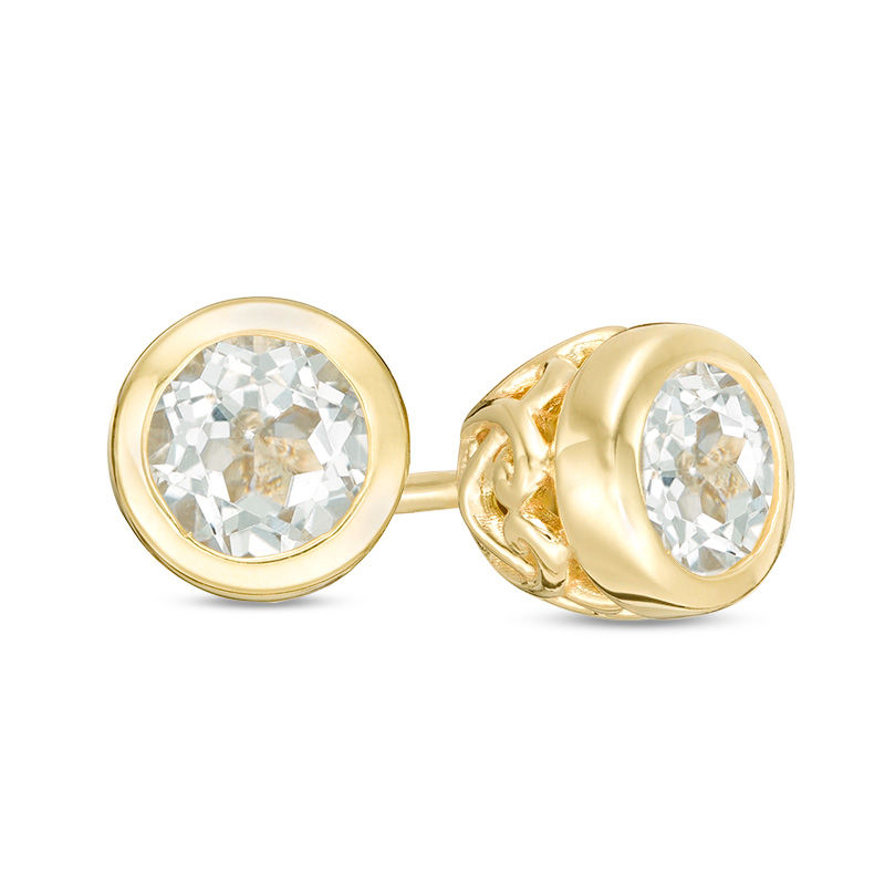 Main Image 1 of 4.0mm Bezel-Set White Topaz and Filigree Stud Earrings in 10K Gold
